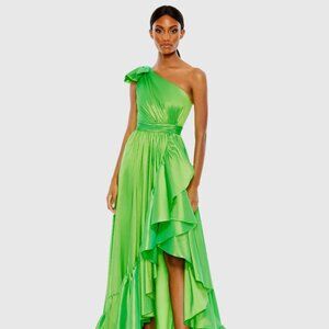Bow One Shoulder Ruffle Asymmetrical Hem Gown MAC DUGGAL